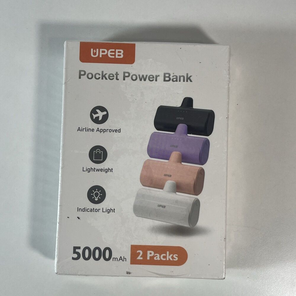 UPEB Pocket Power Bank 5000mAh 2 Pack Airline Approved for iPhone